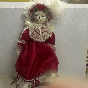 Elegant Red Victorian Cat Figurine